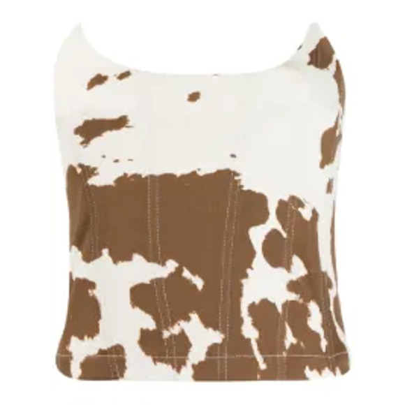 Miaou 'Leia' Brown Cotton Cow-Print Corset Top Size XS - Picture 1 of 5